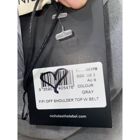 Fifi Off Shoulder Gray Top With Belt By Nicholas Size US 2/AU 6 V-Neck Peplum St - Picture 5 of 9